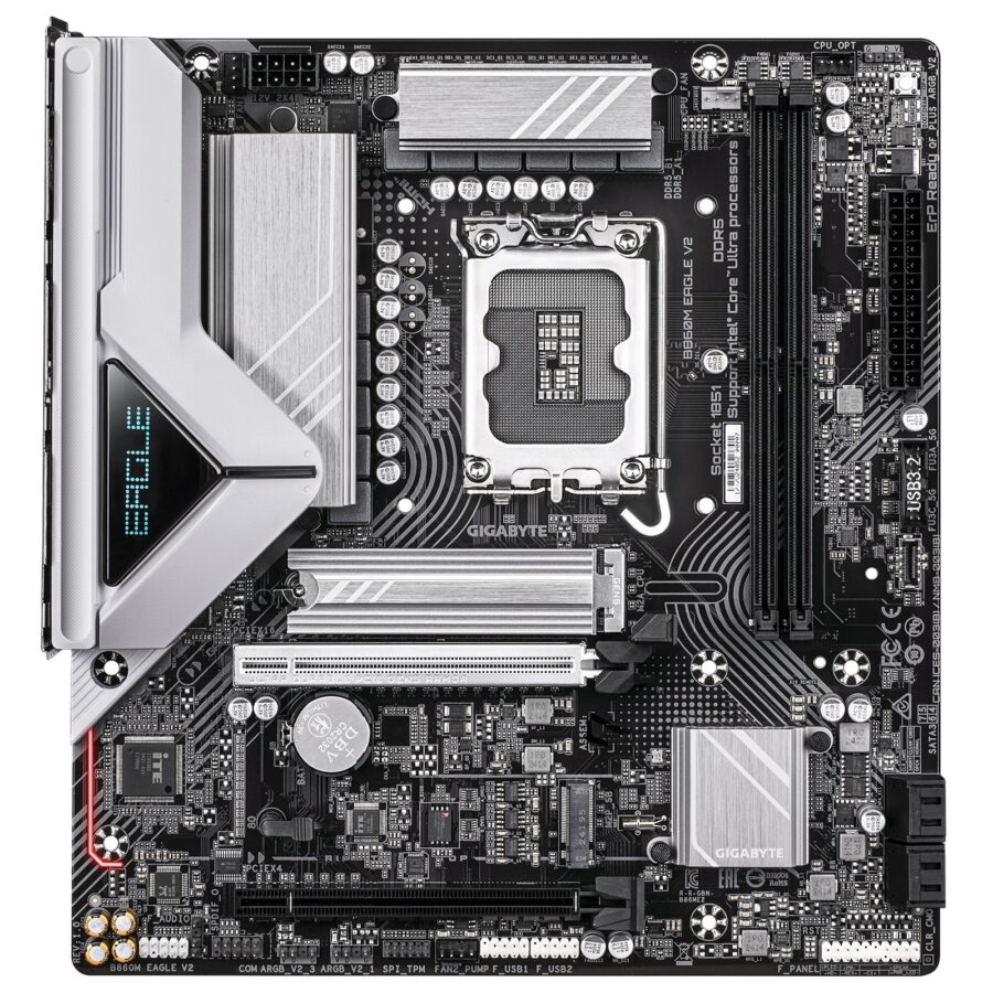 Gigabyte B860M EAGLE V2 Intel 1851 Socket Motherboard, Micro-ATX, 2x DDR5 Slots, 2x M.2 Sockets, Fitted I/O Shield, 2.5GbE LAN, 1x DisplayPort / 1x HDMI Port