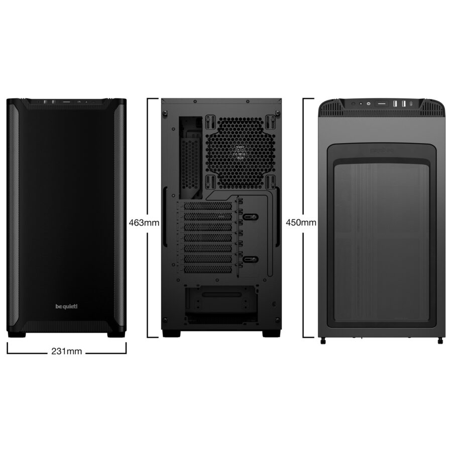be quiet! BG073 Pure Base 501 Mid Tower Gaming Case, 1 x USB Type-C / 2 x USB 3.0, Water Cooling Ready, 2 x Pre-Installed Pure Wings 3 140mm Fans, ATX / M-ATX / Mini-ITX Compatible