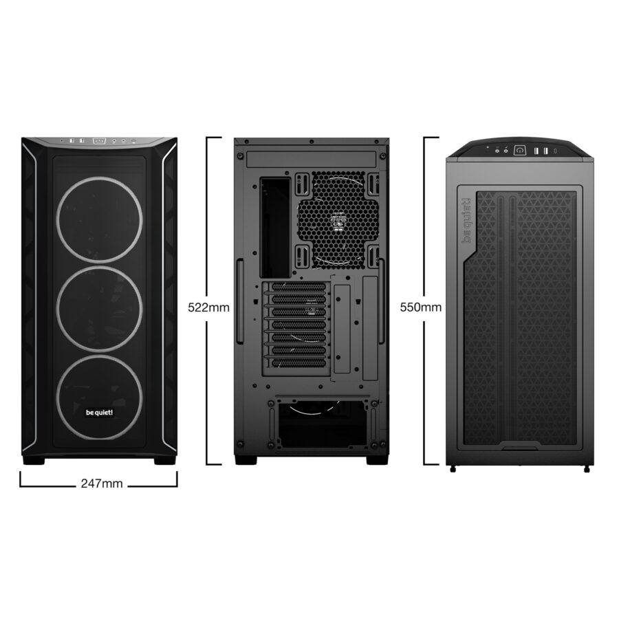 be quiet! Shadow Base 800 FX Mid Tower Gaming Case, 1 x USB Type-C / 1 x USB 3.2, Tinted and Tempered Glass Side Window Panel, Air-permeable Front and Top Cover, 4 x Pre-Installed ARGB LED Fans, E-ATX / ATX / M-ATX / Mini-ITX Compatible