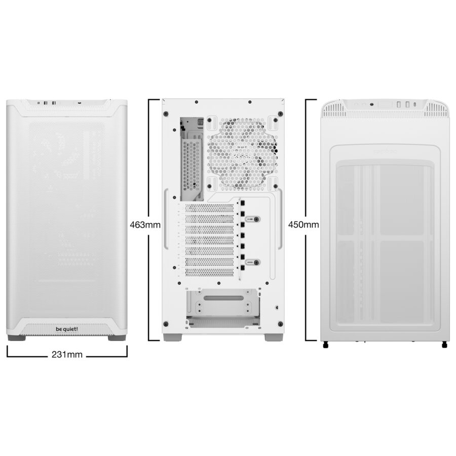 be quiet! BGW75 Pure Base 501 Airflow Window White Mid Tower Gaming Case, 1 x USB Type-C / 2 x USB 3.0, Sleek Front Panel and Airflow Cover, Water Cooling Ready, 2 x Pre-Installed Pure Wings 3 140mm Fans, ATX / M-ATX / Mini-ITX Compatible
