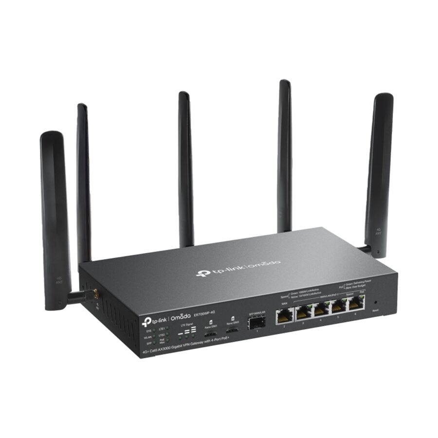 TP-Link Omada ER706WP-4G 4G+ Cat6 AX3000 Gigabit VPN Gateway with 4-Port PoE