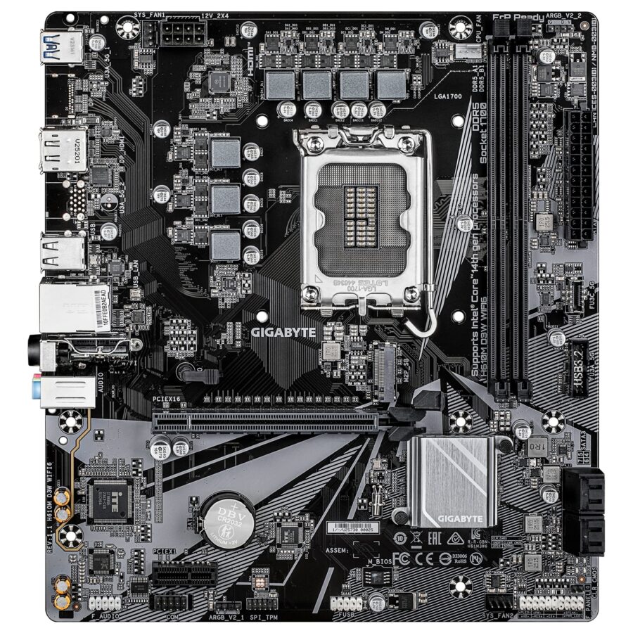 Gigabyte H610M D3W WIFI6 (Rev. 1.1) Intel 1700 Socket Motherboard, Micro-ATX, 2x DDR5 Slots, 1x M.2 Socket, GbE LAN, Wi-Fi 6, 1x DisplayPort / 1x HDMI Port