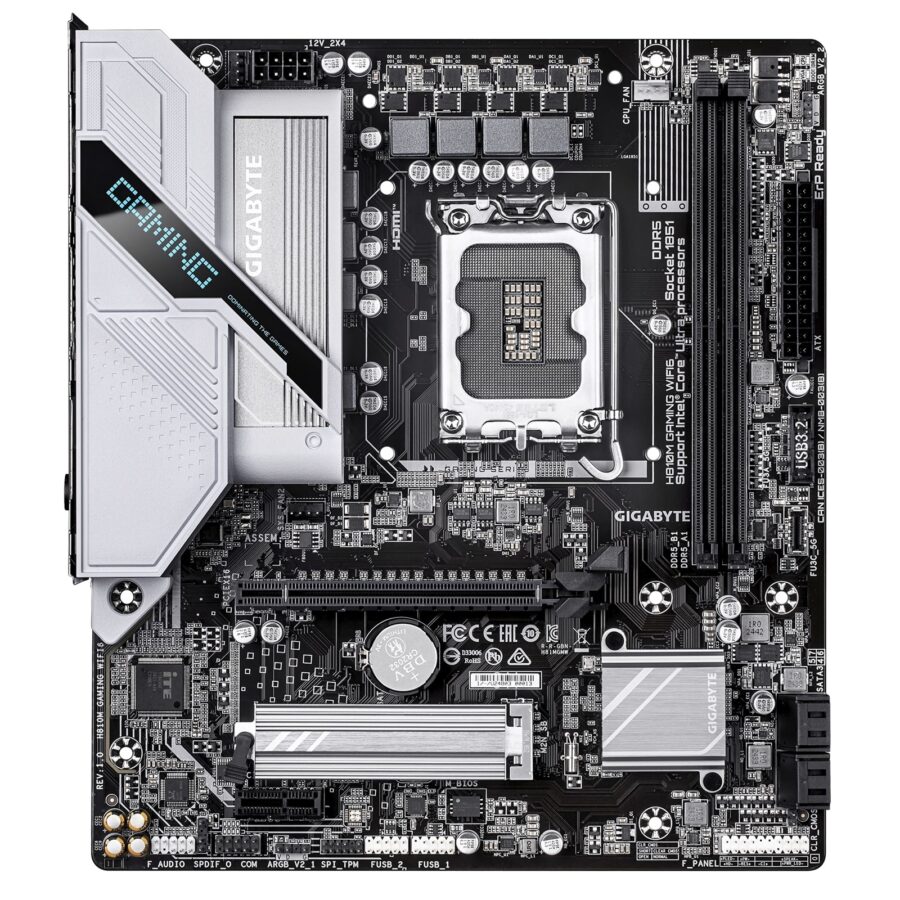 Gigabyte H810M GAMING WIFI6 Intel 1851 Socket Motherboard, Micro-ATX, 2x DDR5 Slots, 1x M.2 Socket, Fitted I/O Shield, 2.5GbE LAN, Wi-Fi 6, 1x DisplayPort / 1x HDMI Port