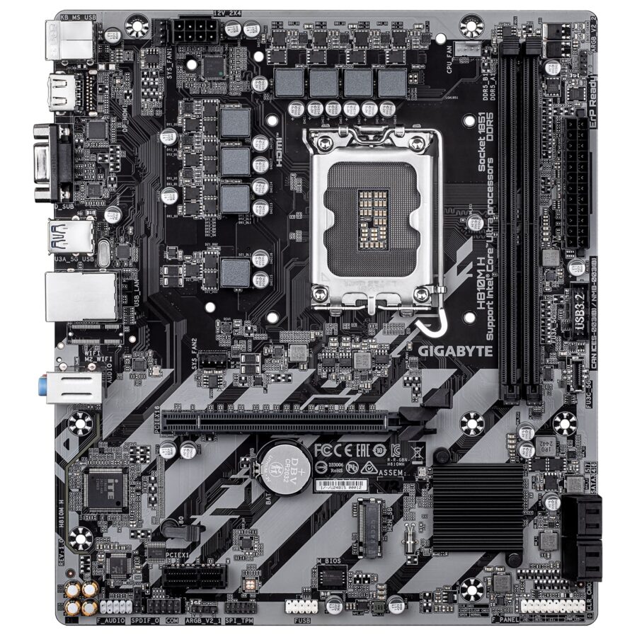 Gigabyte H810M H Intel 1851 Socket Motherboard, Micro-ATX, 2x DDR5 Slots, 1x M.2 Socket, GbE LAN, 1x D-Sub / 1x HDMI Port