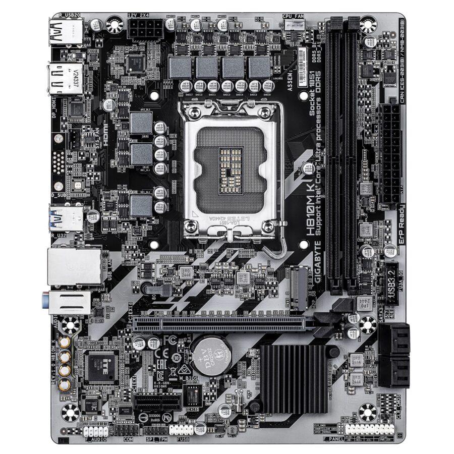 Gigabyte H810M K Intel 1851 Socket Motherboard, Micro-ATX, 2x DDR5 Slots, 1x M.2 Socket, GbE LAN, 1x DisplayPort / 1x HDMI Port