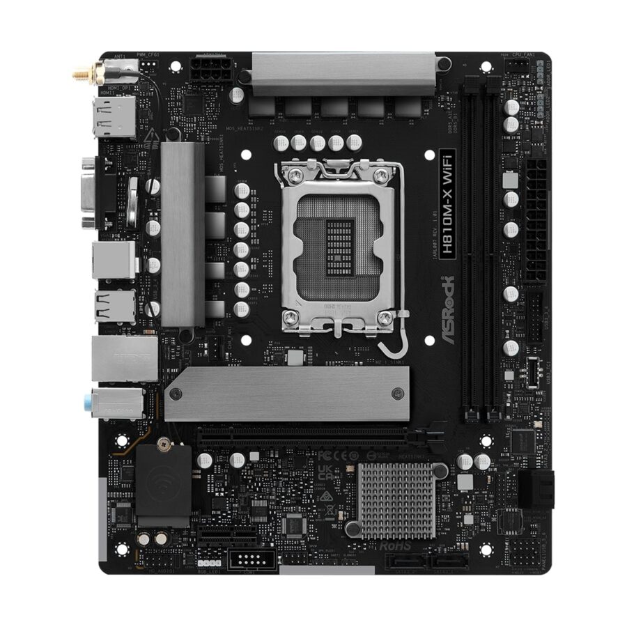 ASRock H810M-X WIFI Intel 1851 Socket Motherboard, Micro-ATX, 2x DDR5 DIMM Slots, 1x M.2 Socket, 2.5GbE LAN, Wi-Fi 5, 1x HDMI Port / 1x DisplayPort