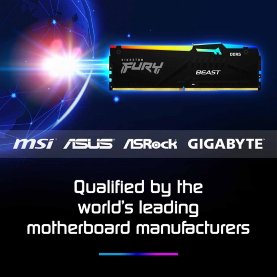 Kingston FURY Beast KF552C40BB2A-32 32GB (1x 32GB) U-DIMM System Memory, 5200MHz, DDR5, CL40, Black, RGB, Intel XMP