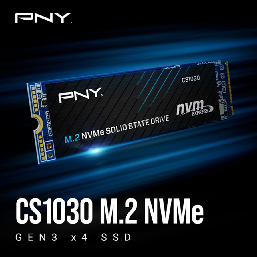 PNY (M280CS1030-500-RB) CS1030 M.2 NVMe 500GB SSD, PCIe Gen3 x4, Sequential Read of up to 2,000 MB/s and Write of up to 1,100 MB/s