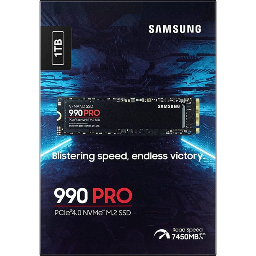 Samsung 990 PRO(MZ-V9P1T0BW) 1TB NVMe SSD, PCIe Gen4, M.2 Interface, 2280, Read 7450 MB/s, Write 6900 MB/s, 5 Year Warranty