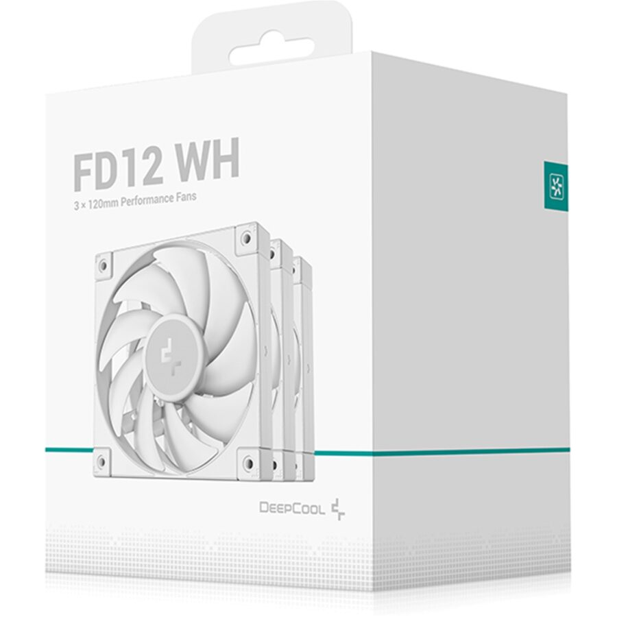 DeepCool FD12 120mm Case Fan 3-Pack, PWM Control, High Airflow, Low Noise, Hydro Bearing, White, Anti-Vibration Pads, 4-Pin Connector