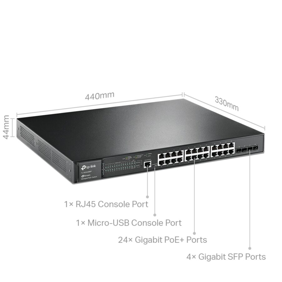 TP-Link JetStream TL-SG3428MP 28-Port Metal Gigabit L2+ Managed Switch with 24-Port PoE+ (384W)