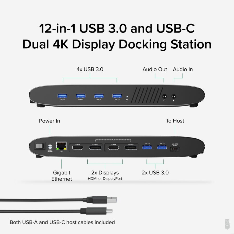 Plugable UD-6950H Universal Dual Monitor 4K USB-A/USB-C DisplayLink Certified Docking Station