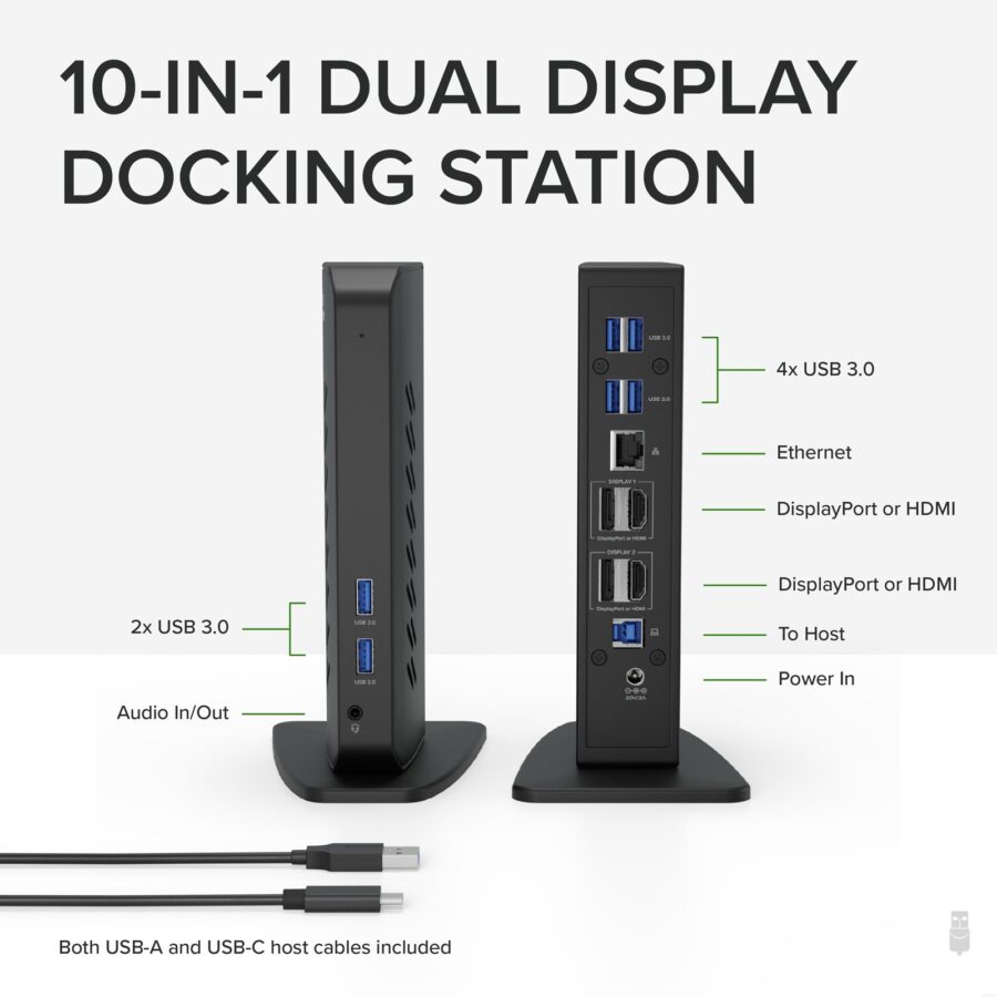 Plugable UD-6950Z Universal Dual Monitor 4K USB-A/USB-C DisplayLink Certified Docking Station