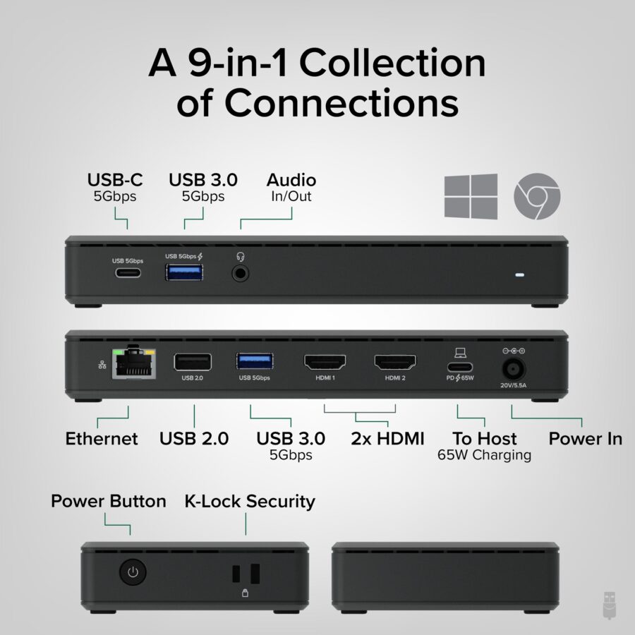 Plugable UD-MSTH2 USB-C Dual HDMI 4K 65W USB-C PD Driverless Docking Station