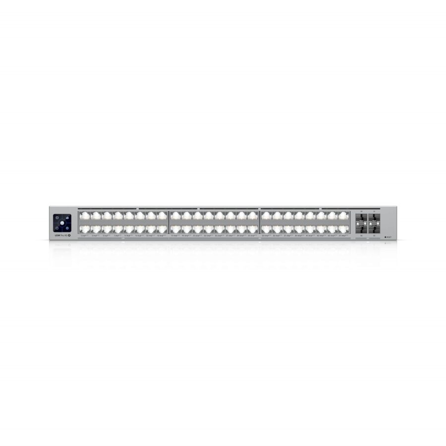 Ubiquiti (USW-Pro-XG-48) Professional-grade, 48-port Layer 3 Etherlighting switch with (32) 10 GbE, (16) 2.5 GbE, and (4) 25G SFP28 ports.
