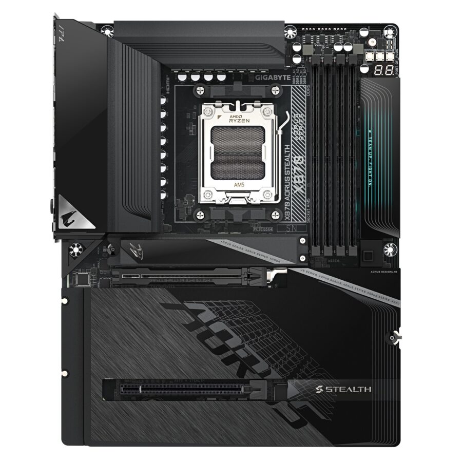 Gigabyte X870 AORUS STEALTH AMD AM5 Socket Motherboard, ATX, 4x DDR5 Slots, 4x M.2 Sockets, 5GbE LAN, Wi-Fi 7, 1x HDMI Port / 2x USB-C (USB4)