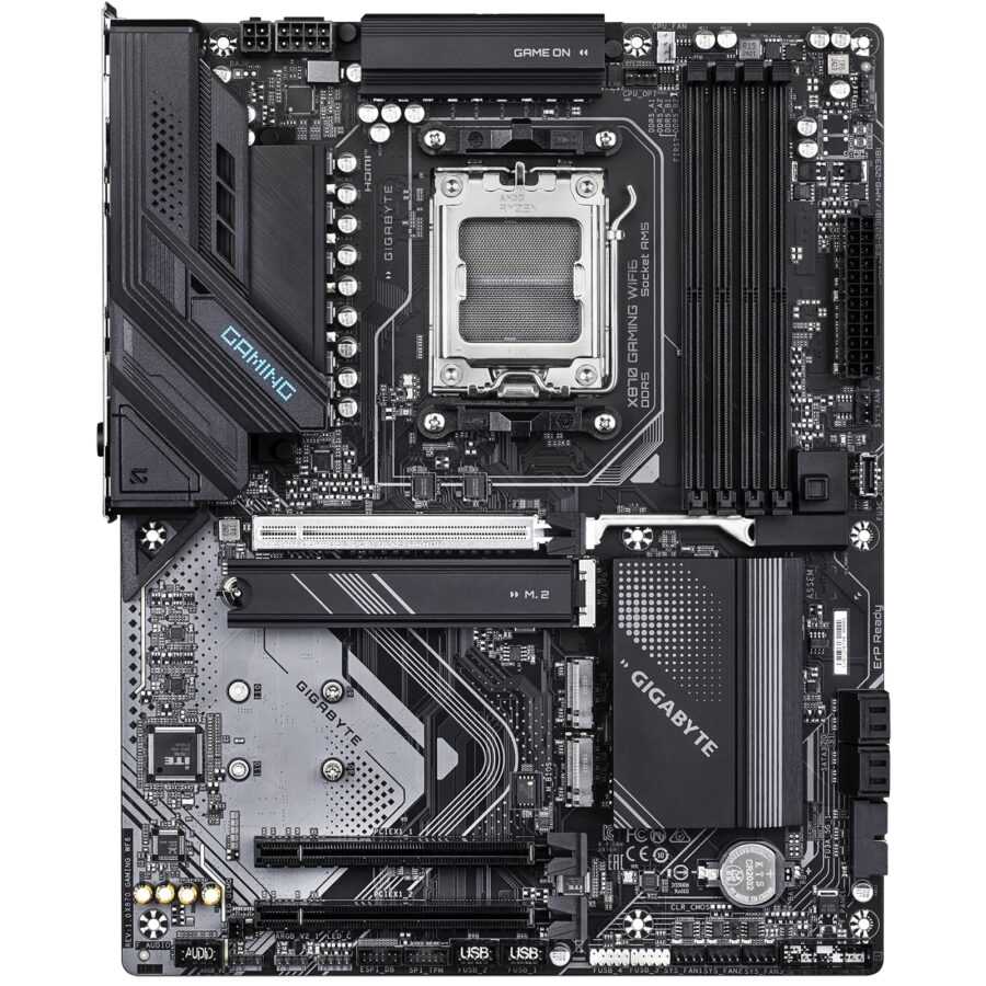 Gigabyte X870 GAMING WIFI6 AMD AM5 Socket Motherboard, ATX, 4x DDR5 Slots, 3x M.2 Sockets, Fitted I/O Shield, 2.5GbE LAN, Wi-Fi 6, 1x HDMI Port / 1x USB-C (USB4)