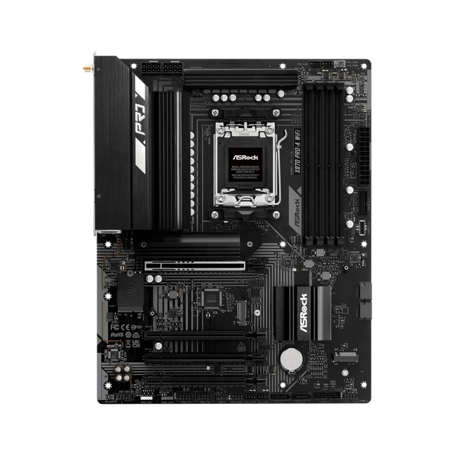 ASRock X870 Pro-A WiFi AMD AM5 Socket Motherboard, ATX, 4x DDR5 Slots, 3x M.2 Sockets, 2.5GbE LAN, Wi-Fi 7, 1x HDMI Port / 2x USB-C (USB4)