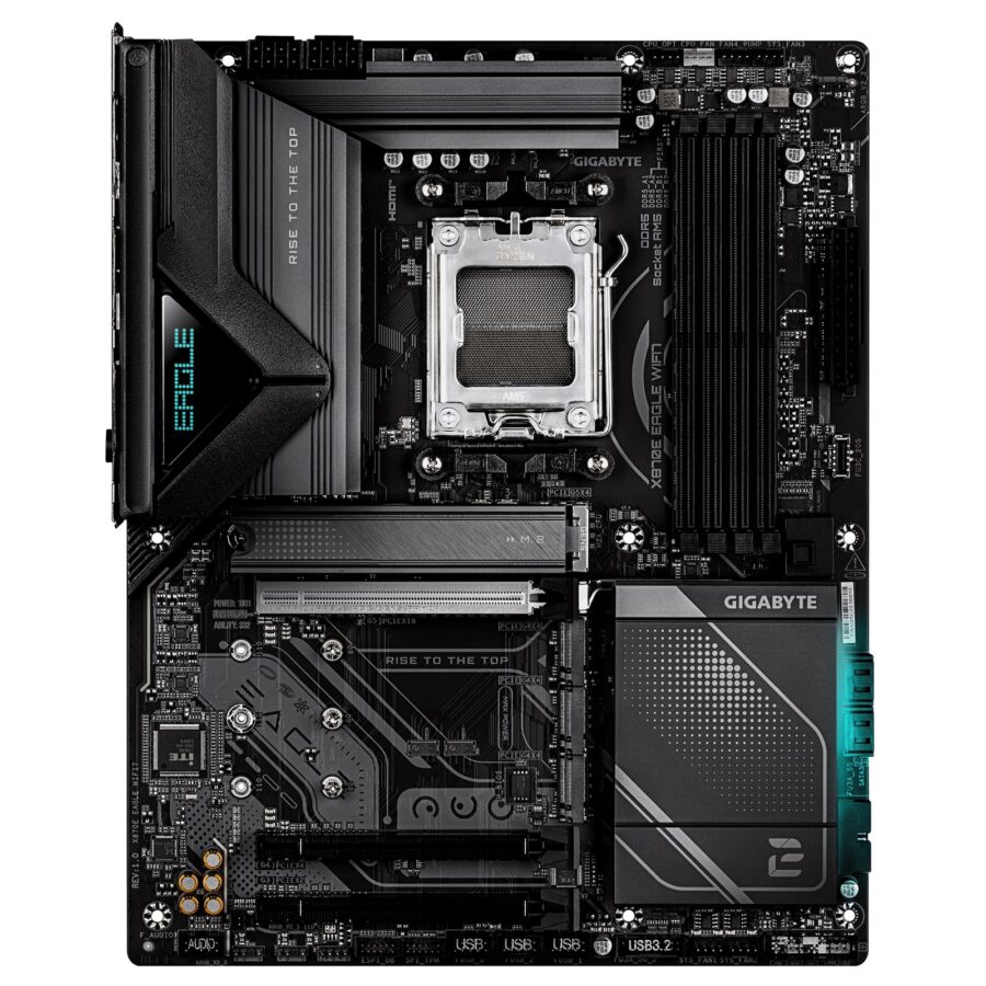 Gigabyte X870E EAGLE WIFI7 AMD AM5 Socket Motherboard, ATX, 4x DDR5 Slots, 4x M.2 Sockets, Fitted I/O Shield, 5GbE LAN, Wi-Fi 7, 1x HDMI Port / 2x USB-C (USB4)