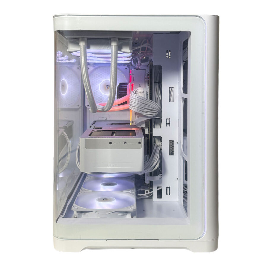 AMD Ryzen 7 5.00GHz RTX 5070Ti Pure White Performance Gaming PC with Curved Glass Chassis, 32GB RGB DDR5, 2TB NVMe, 360mm RGB Liquid Cooler & Windows 11 Home