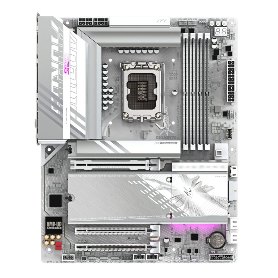 Gigabyte Z890 AORUS ELITE WIFI7 ICE Intel 1851 Socket Motherboard, ATX, 4x DDR5 Slots, 4x M.2 Sockets, Fitted I/O Shield, 2.5GbE LAN, Wi-Fi 7, 1x DisplayPort / 1x USB-C (USB4)
